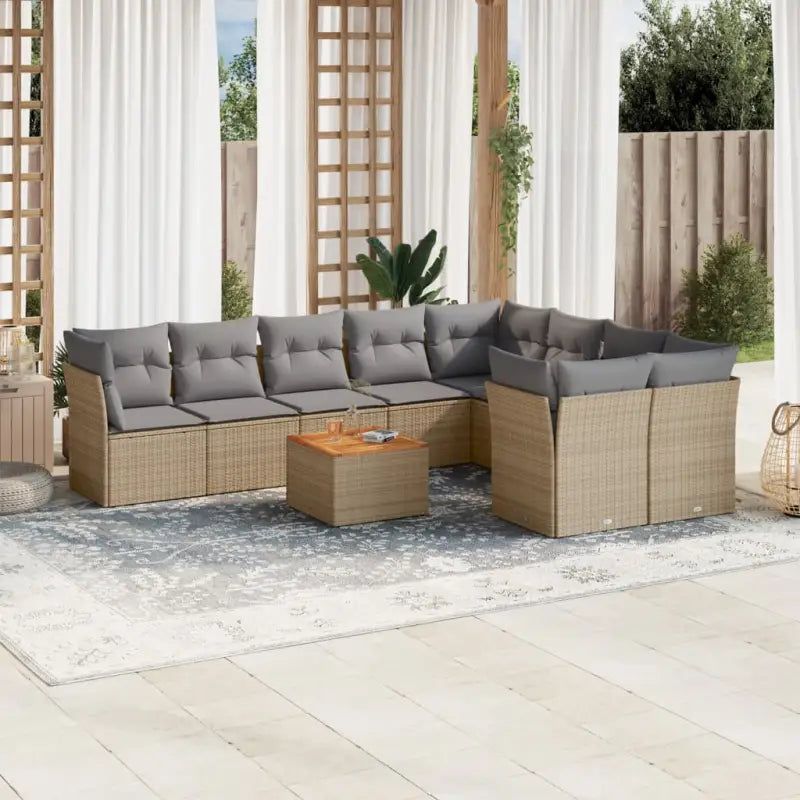 Loungebank set in beige materiaal met waterdichte tas en gepoedercoat staal - beige mix en grijs / Tafel + 4x hoek + 5x