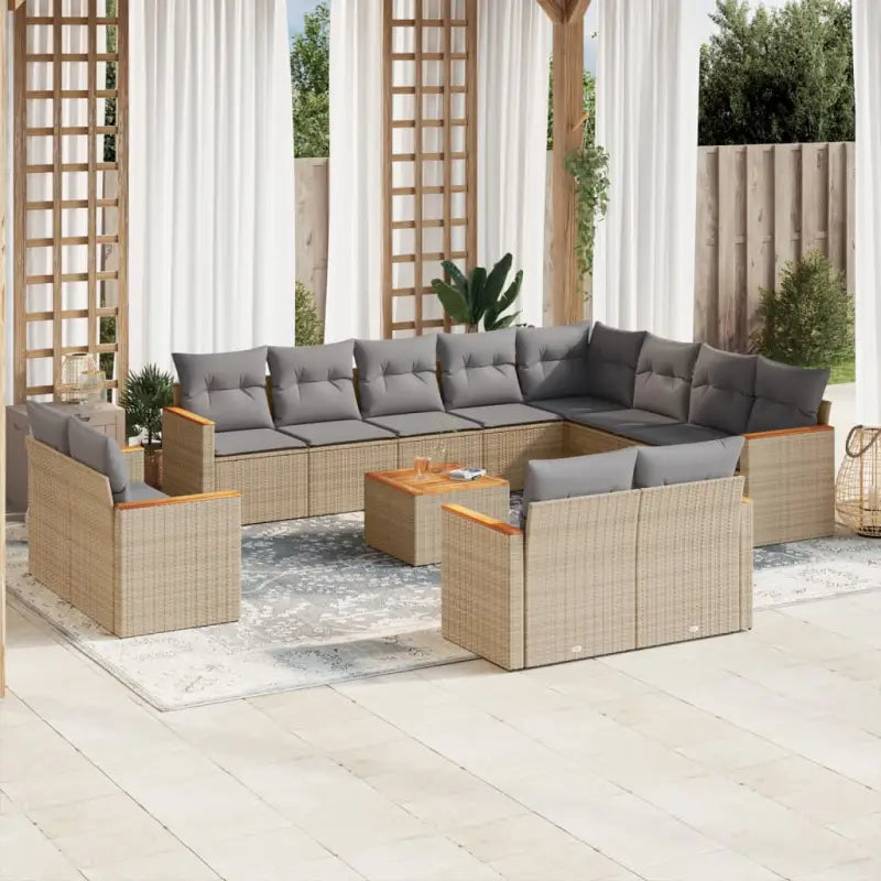 Loungebank set in gemengd beige met gepoedercoat staal en afmetingen - Gemengd beige / Met tafel - Tuinsets