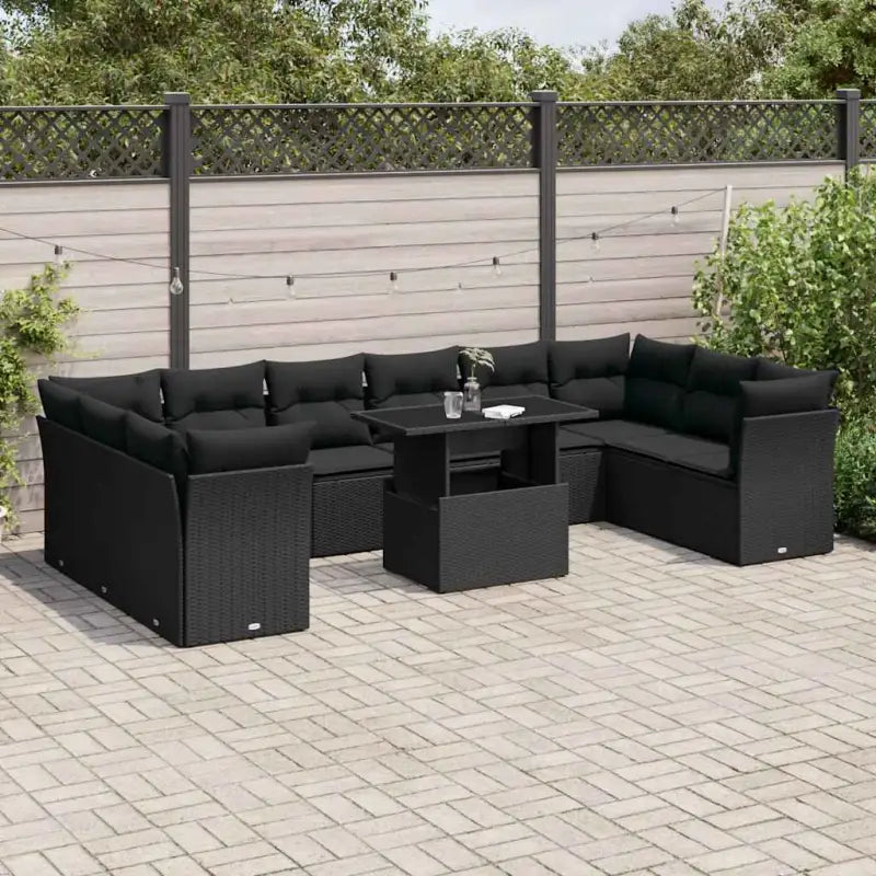 Loungebank set met beige materiaal en gepoedercoat staal afmetingen - Zwart / Met tafel - Tuinsets
