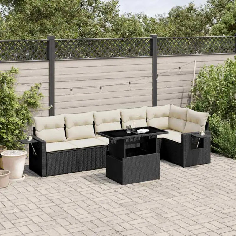 Loungebank set met beige materiaal en gepoedercoat staal afmetingen - Zwart en crème / Met tafel - Tuinsets