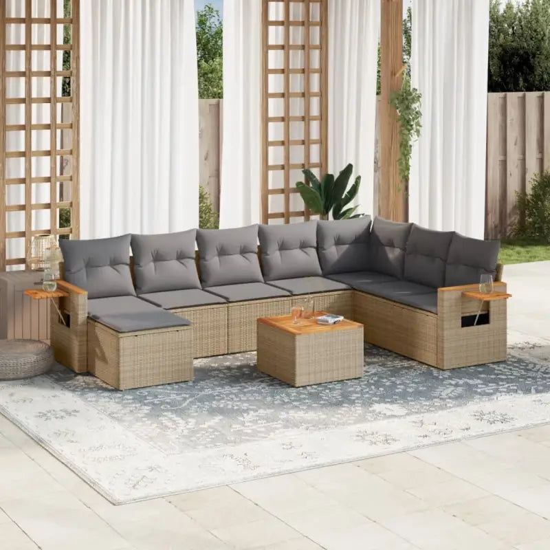Loungebank set met beige materiaal en gepoedercoat staal afmetingen - Beige en grijs / Met tafel - Tuinsets