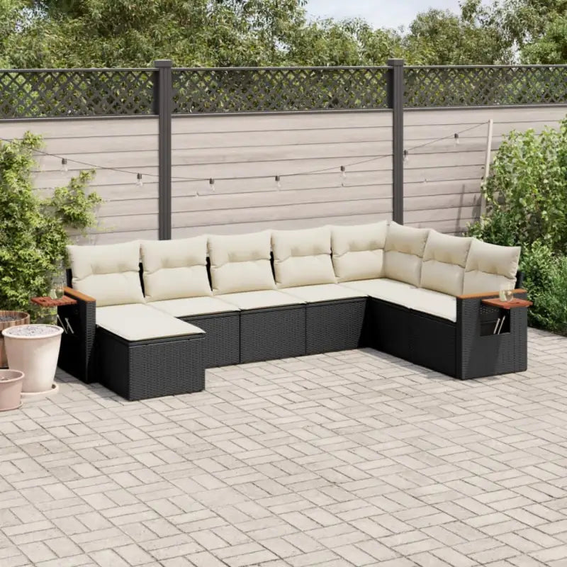 Loungebank set met beige materiaal en gepoedercoat staal afmetingen - Zwart en crème / Zonder tafel - Tuinsets