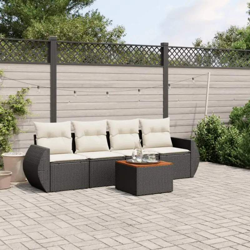 Loungebank tuinset van beige materiaal en gepoedercoat staal met afmetingen - Zwart en crème - Tuinsets