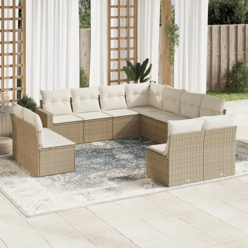 Loungebank van beige materiaal en gepoedercoat staal voor tuinmetragings - beige en crèmekleurig / Zonder tafel