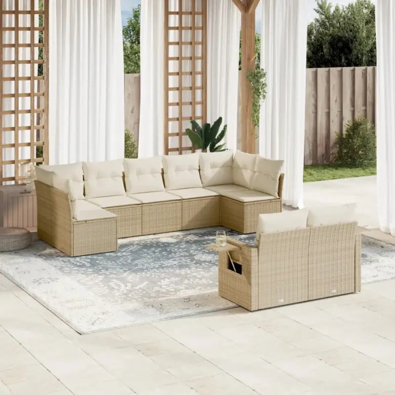 Loungebank van beige materiaal en gepoedercoat staal voor tuin of terras - beige en crèmekleurig / Zonder tafel