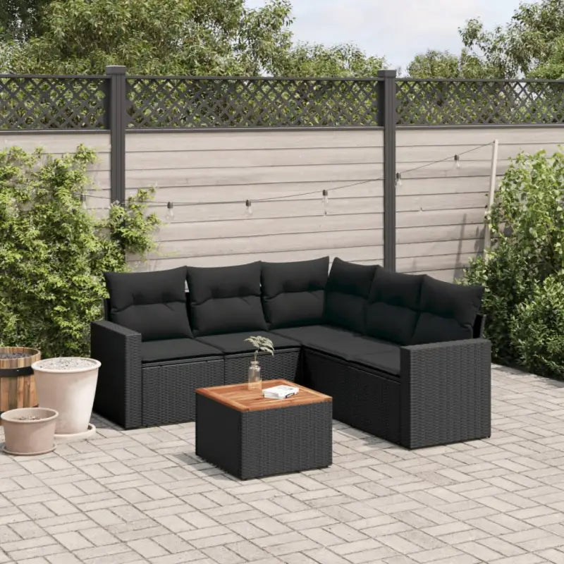 Loungebank van gemengd beige materiaal voor tuin of terras - Zwart / 2x midden + hoek + Tafel - Tuinsets