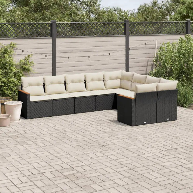 Loungebank van gepoedercoat staal met beige materiaal voor tuin en terras - Zwart en crème / Zonder tafel - Tuinsets