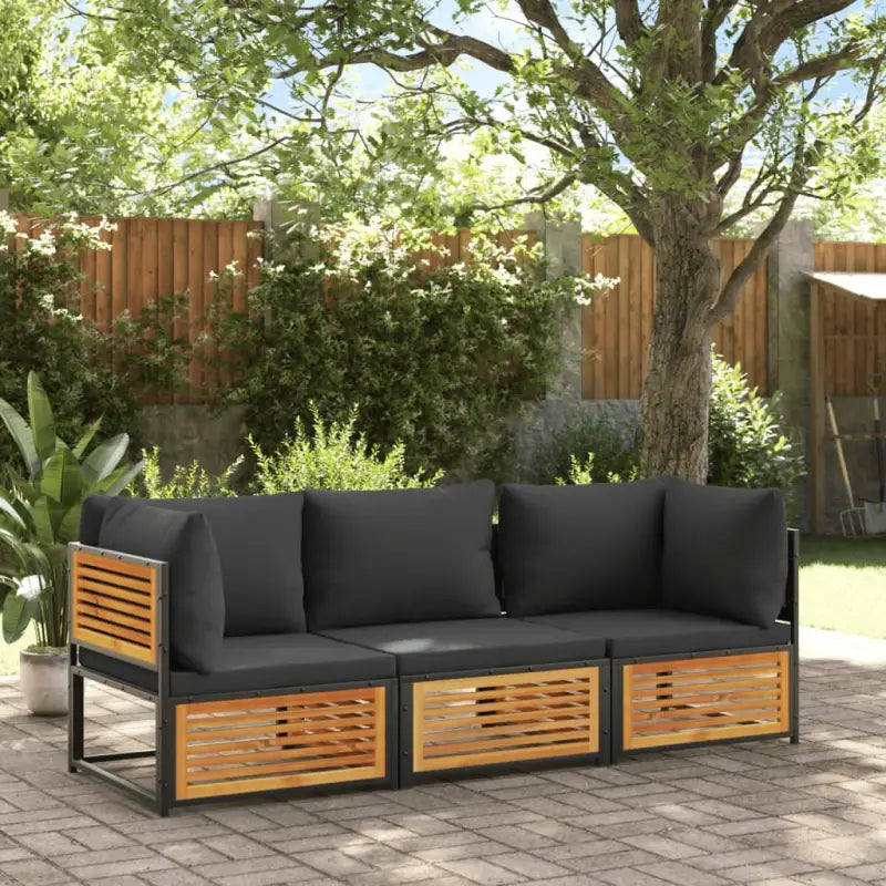 Loungebank van massief acaciahout en gepoedercoat staal voor comfort - Antraciet / 3 seater - Tuinsets