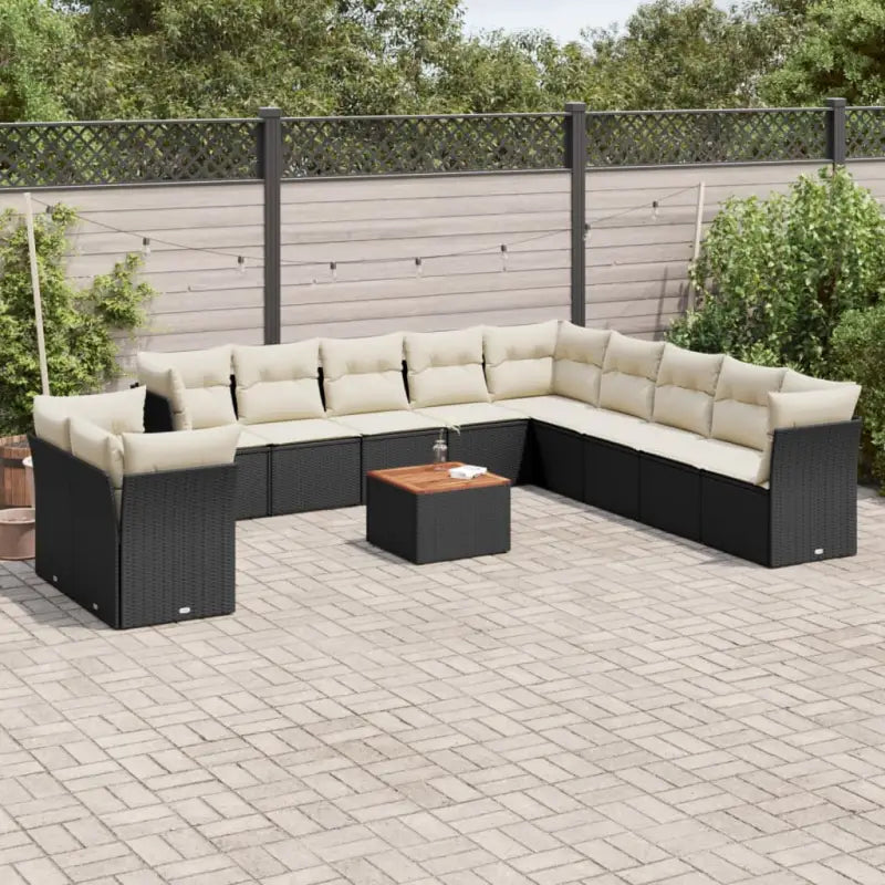 Loungebank van poly rattan en gepoedercoat staal voor je tuin of terras - Zwart en crème - Tuinsets