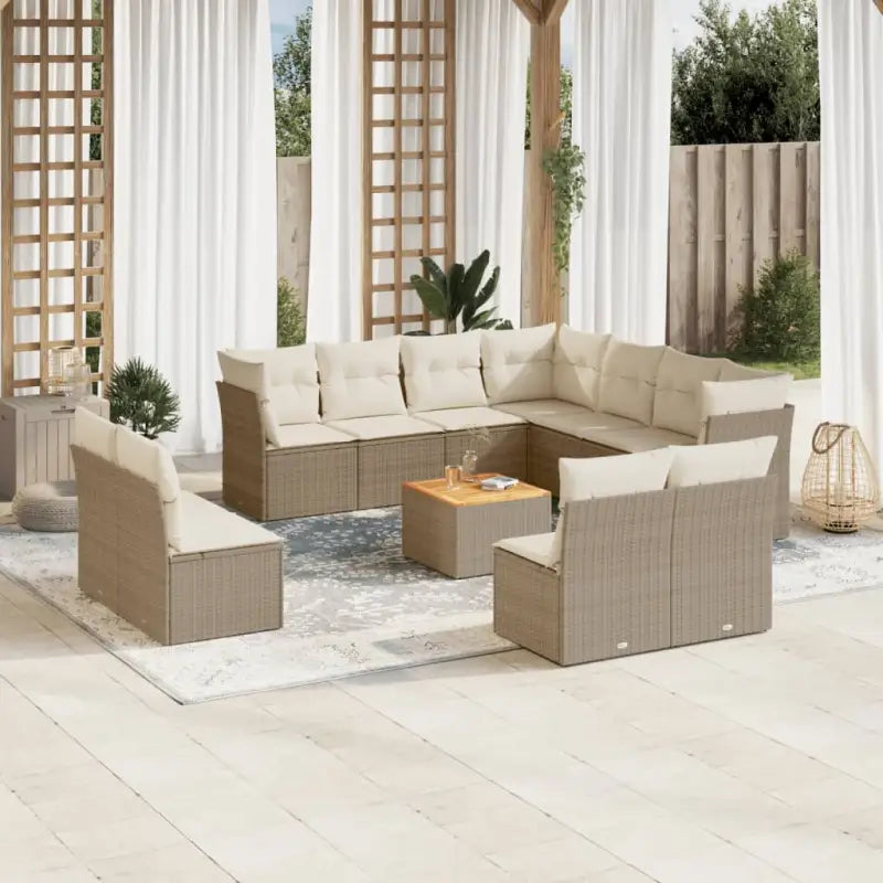 Loungebank van poly rattan en gepoedercoat staal voor tuin of terras - beige en crèmekleurig - Tuinsets