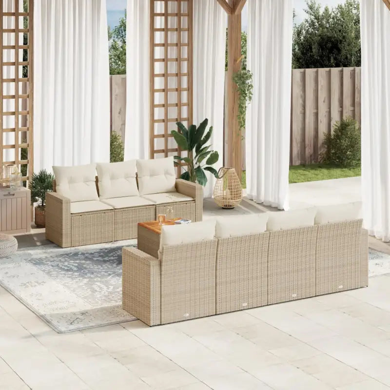 Loungebank van poly rattan en gepoedercoat staal voor tuin of terras - beige en crèmekleurig - Tuinsets