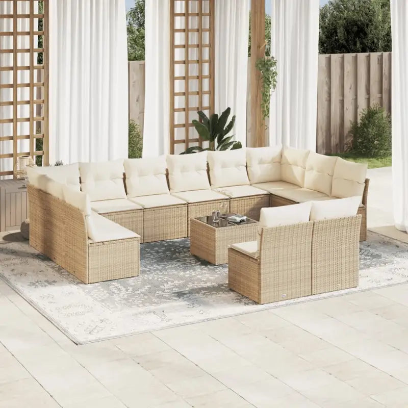 Loungebank van poly rattan met beige materiaal en gepoedercoat staal - beige en crèmekleurig / Met tafel - Tuinsets