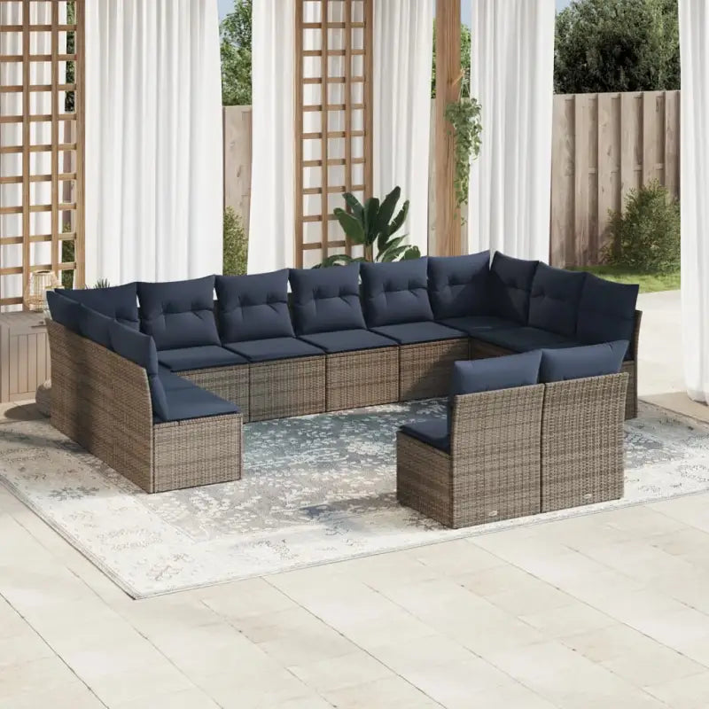 Loungebank van poly rattan met bruin materiaal en gepoedercoat staal - Beige en grijs / Zonder tafel - Tuinsets