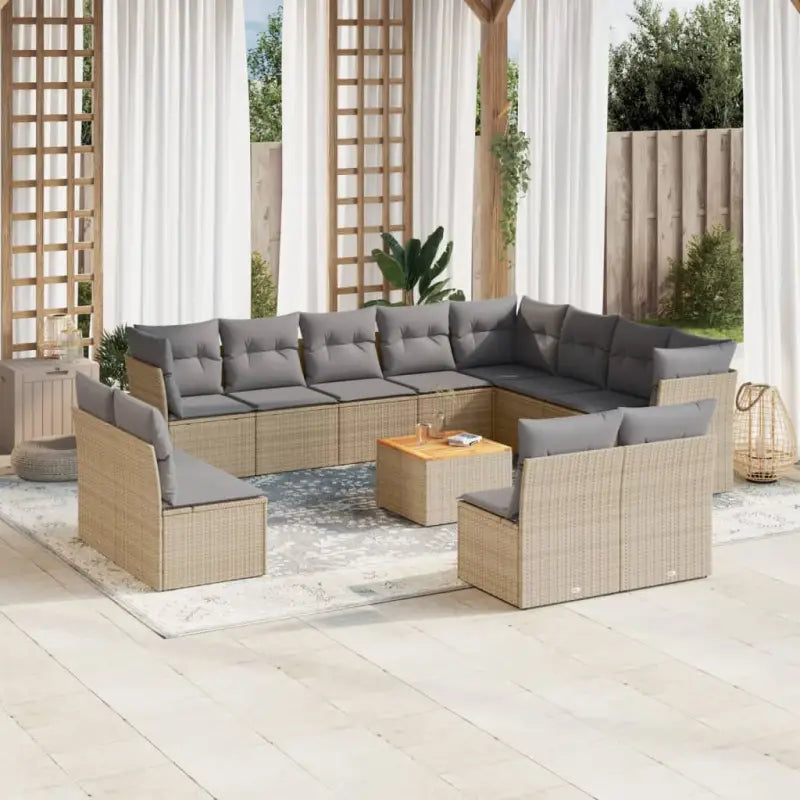 Loungebank van poly rattan met gepoedercoat staal en afmetingen naar keuze - Beige en grijs - Tuinsets