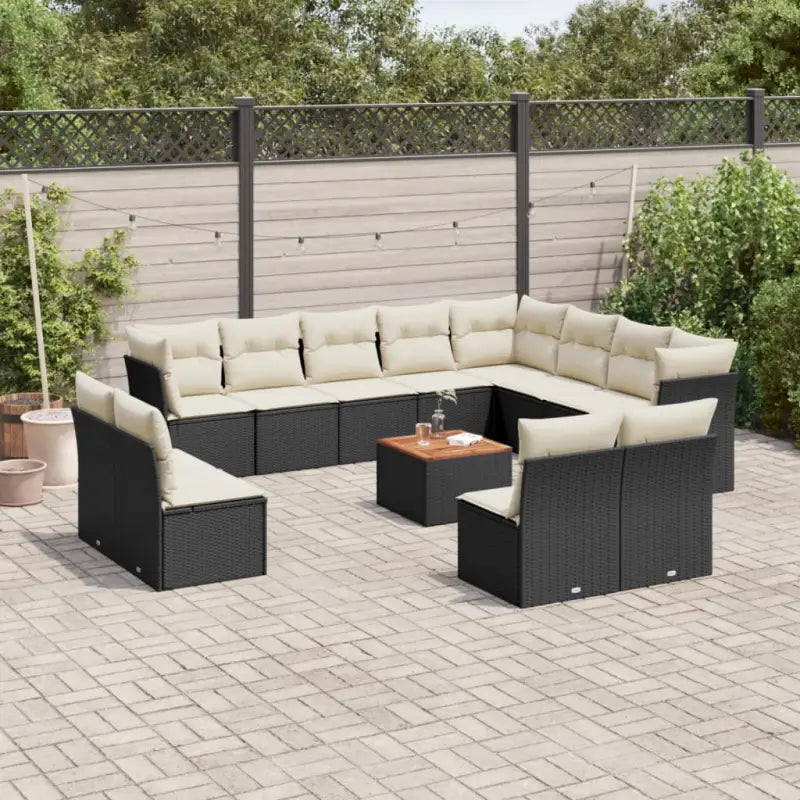 Loungebank van poly rattan met gepoedercoat staal en afmetingen naar keuze - Zwart en crème - Tuinsets