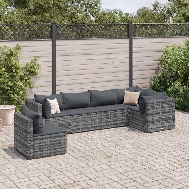 Loungebank van poly rattan met gepoedercoat staal en afmetingen rugkussen - Grijs / 3x hoek + 3x midden - Tuinsets