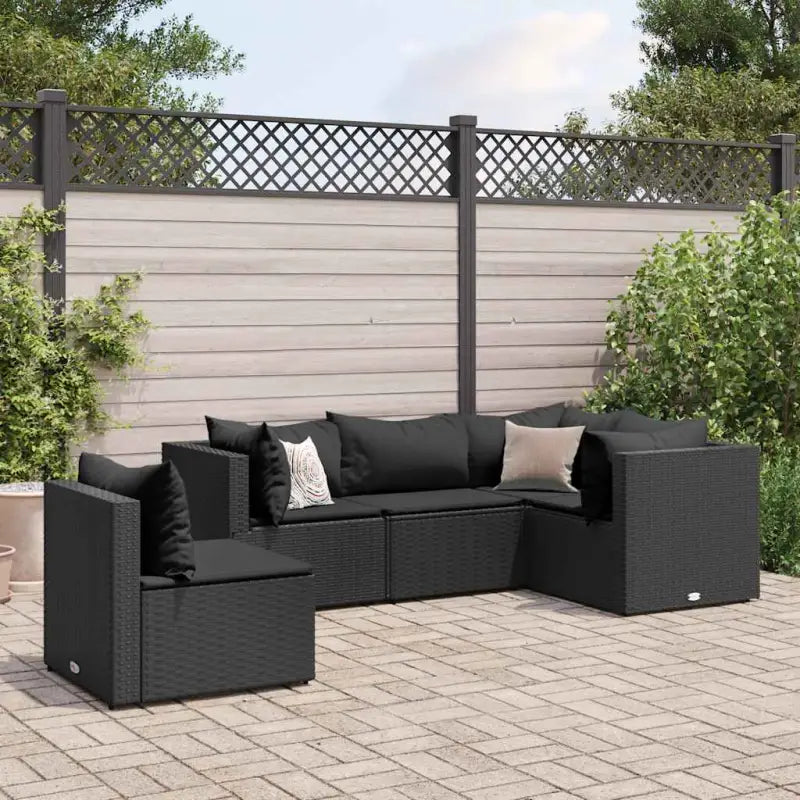 Loungebank van poly rattan met gepoedercoat staal en afmetingen rugkussen - Zwart / 3x hoek + 2x midden - Tuinsets