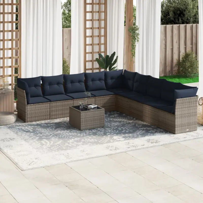 Loungebank van poly rattan met zwart materiaal en gepoedercoat staal - Beige en grijs / Met tafel - Tuinsets