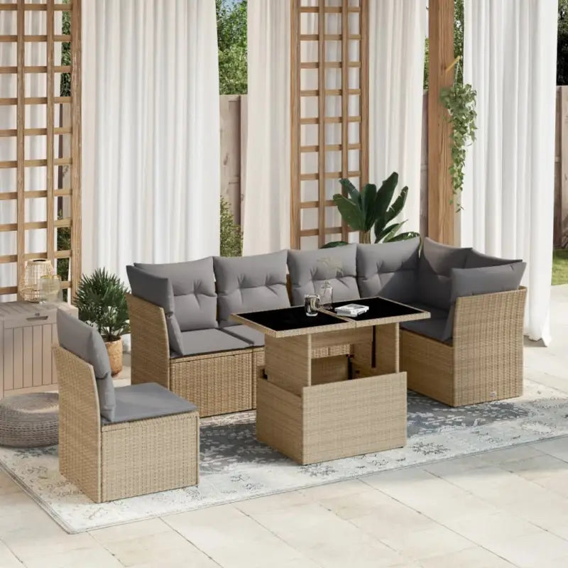 Loungebank voor de tuin met beige materiaal en gepoedercoat staal - Beige en grijs / Met tafel - Tuinsets