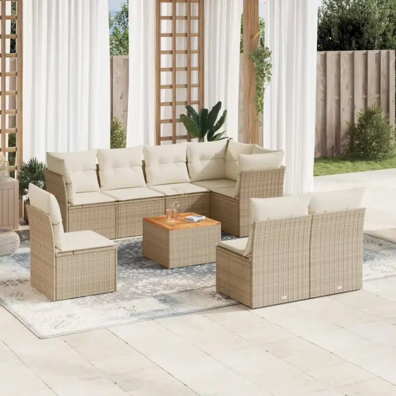 Loungebank voor tuin en terras in gemengd beige materiaal - beige en crèmekleurig / 3x midden + 5x hoek + Tafel