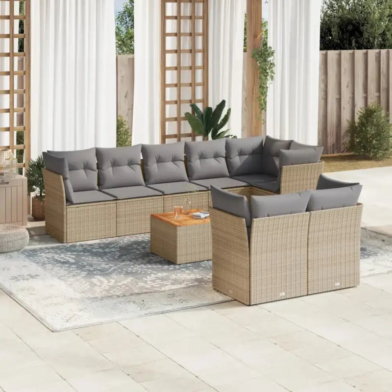 Loungebank voor tuin en terras in gemengd beige materiaal - beige mix en grijs / 5x hoek + 3x midden + Tafel - Tuinsets