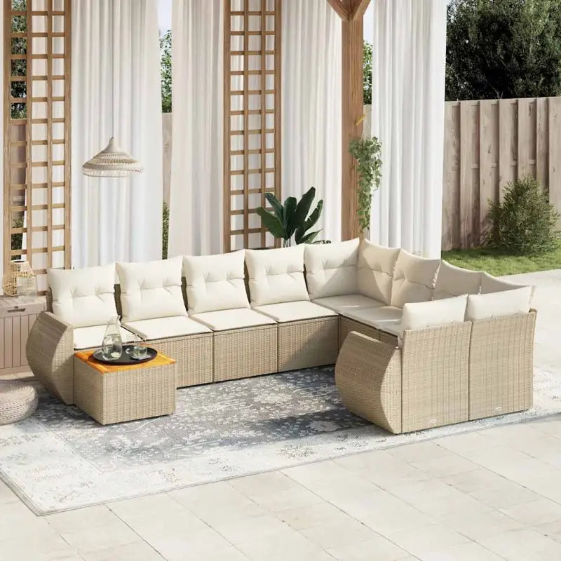 Loungebank voor tuin met beige materiaal en gepoedercoat staal - Beige / Tafel + 2x hoek + 5x midden - Tuinsets