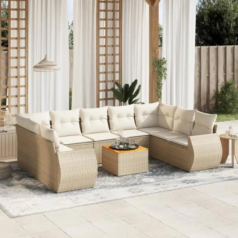 Loungebank voor tuin met beige materiaal en gepoedercoat staal - Beige / 2x corner + table + 5x middle - Tuinsets