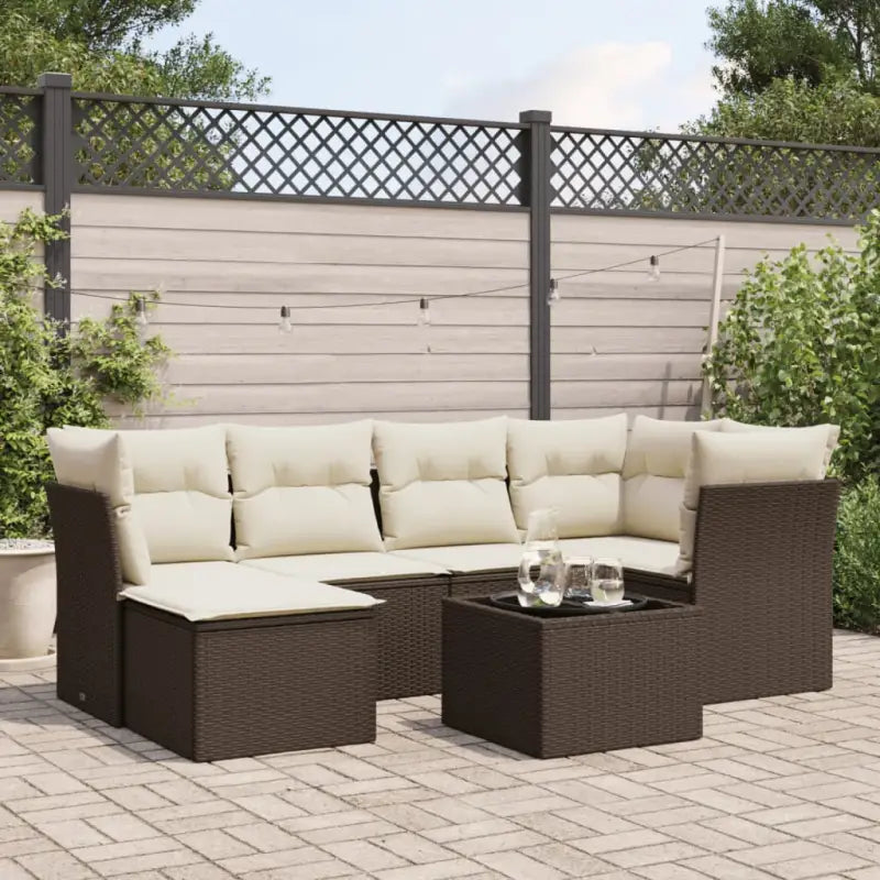 Loungebank voor tuin met beige materiaal en gepoedercoat staal - Bruin en crème / Met tafel - Tuinsets