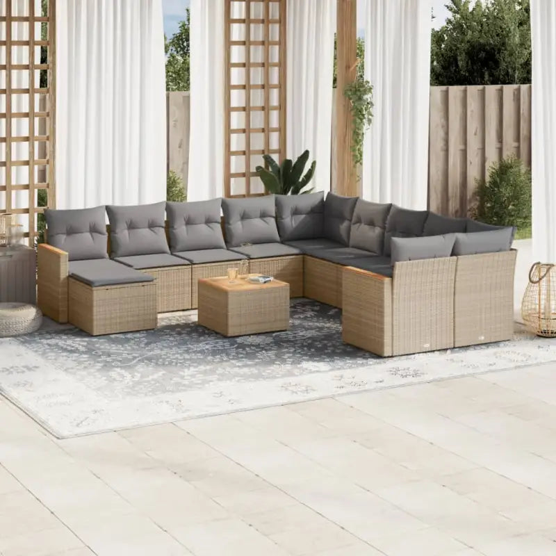 Loungebank voor tuin met beige materiaal en gepoedercoat staal - Beige en grijs / Met tafel - Tuinsets