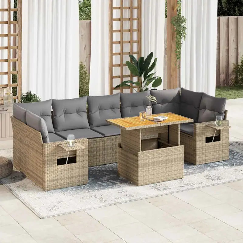 Loungebank voor tuin met beige materiaal en gepoedercoat staal - Beige en grijs / met opbergruimte - Tuinsets
