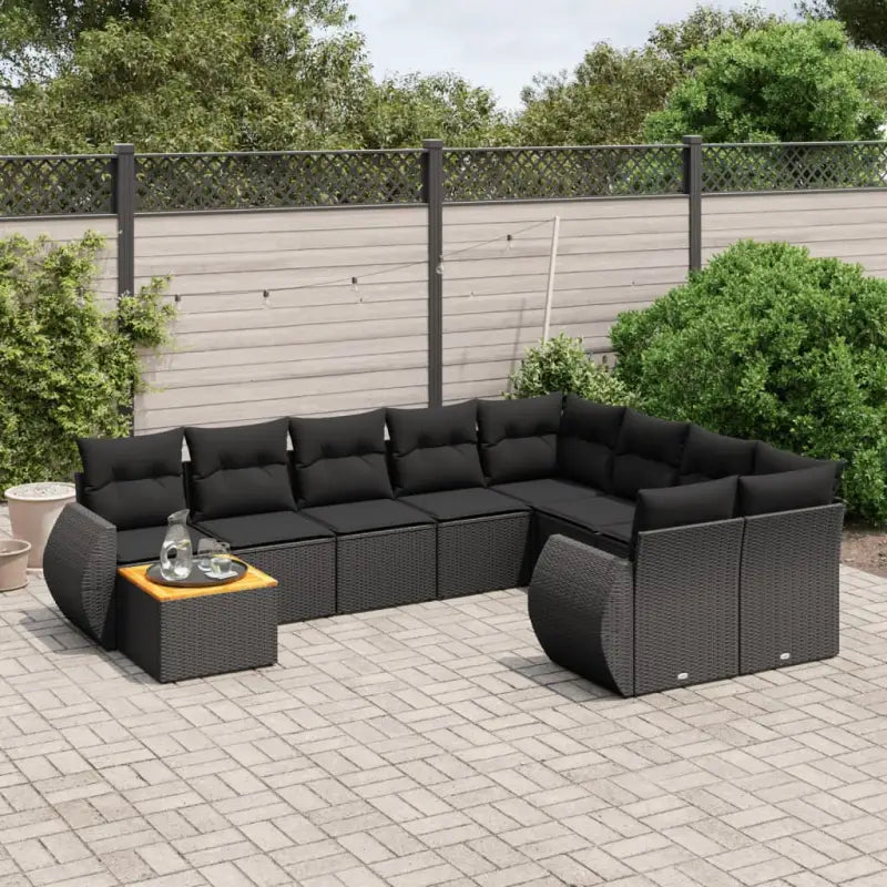Loungebank voor tuin met beige materiaal en gepoedercoat staal - Zwart / Tafel + 2x hoek + 5x midden - Tuinsets