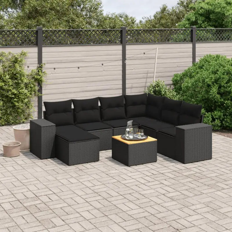 Loungebank voor tuin met beige materiaal en gepoedercoat staal - Zwart / 3x midden + hoek + voetensteun + Tafel