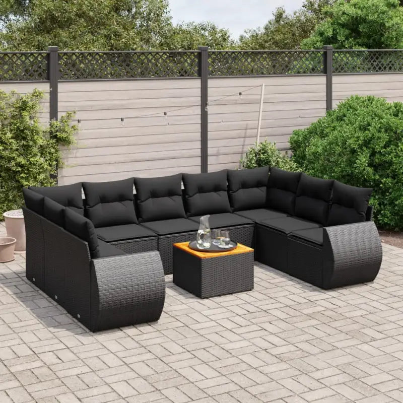 Loungebank voor tuin met beige materiaal en gepoedercoat staal - Zwart / 2x corner + table + 5x middle - Tuinsets