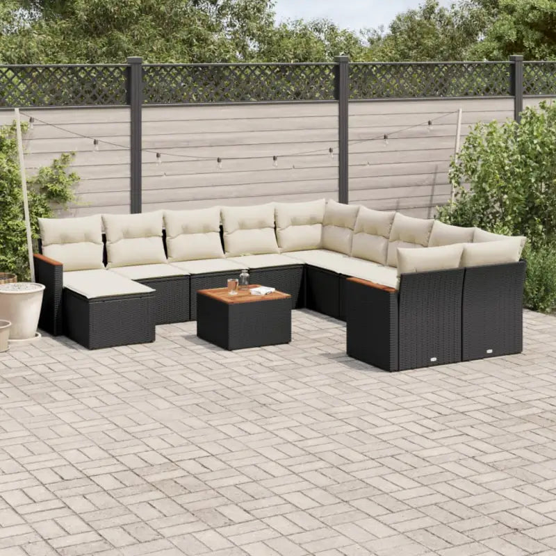 Loungebank voor tuin met beige materiaal en gepoedercoat staal - Zwart en crème / Met tafel - Tuinsets