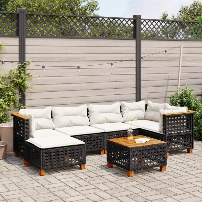 Loungebank voor tuin met beige materiaal en natuurlijke olieafwerking - Zwart / Met tafel / gat weven - Tuinsets