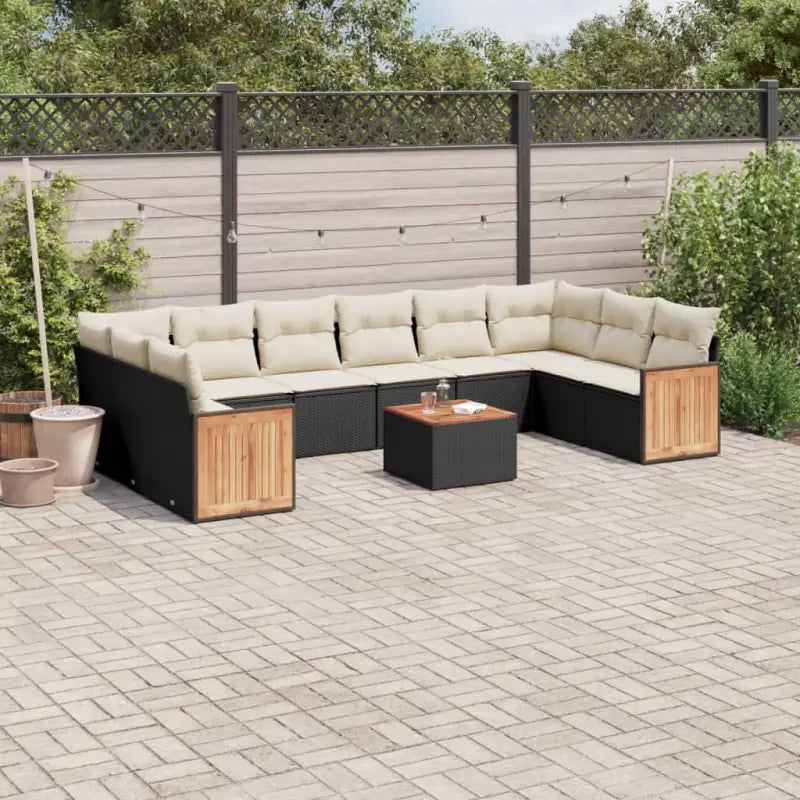 Loungebank voor tuin met gepoedercoat staal en zwart materiaal - Zwart en crème / Met tafel - Tuinsets