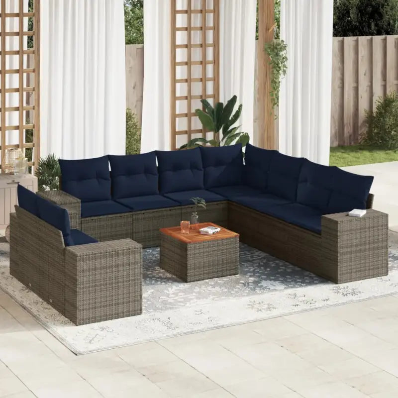 Loungebank voor tuin met grijs materiaal en gepoedercoat staal - Grijs en blauw - Tuinsets