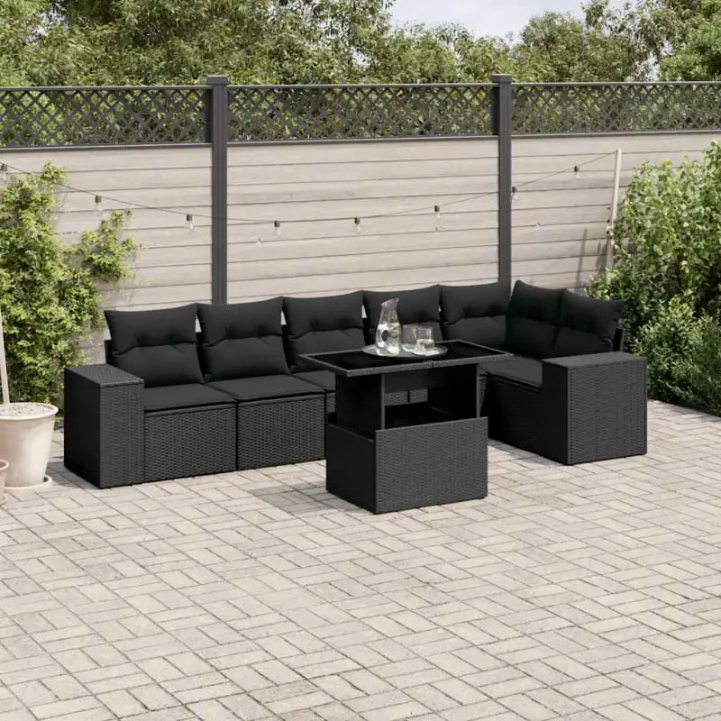 Loungebank voor tuin met zwart materiaal en gepoedercoat staal - Zwart / Met tafel - Tuinsets