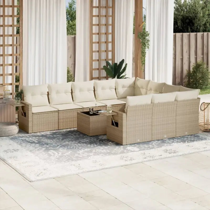 Loungebank voor tuin met zwart materiaal en gepoedercoat staal afmetingen - beige en crèmekleurig / Met tafel - Tuinsets