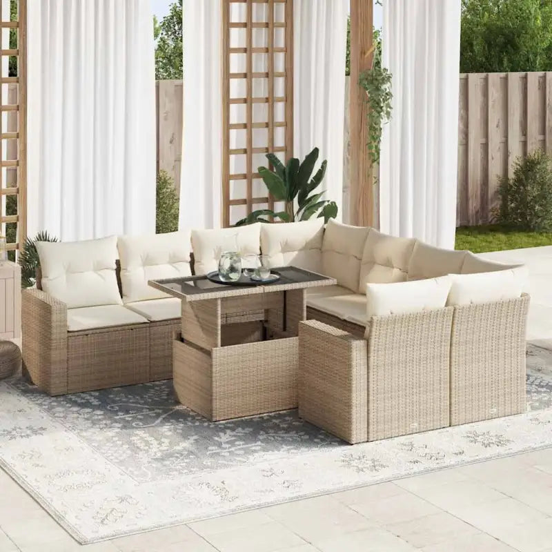 Loungebank voor tuin met zwart materiaal en gepoedercoat staal - beige en crèmekleurig / met opbergruimte - Tuinsets
