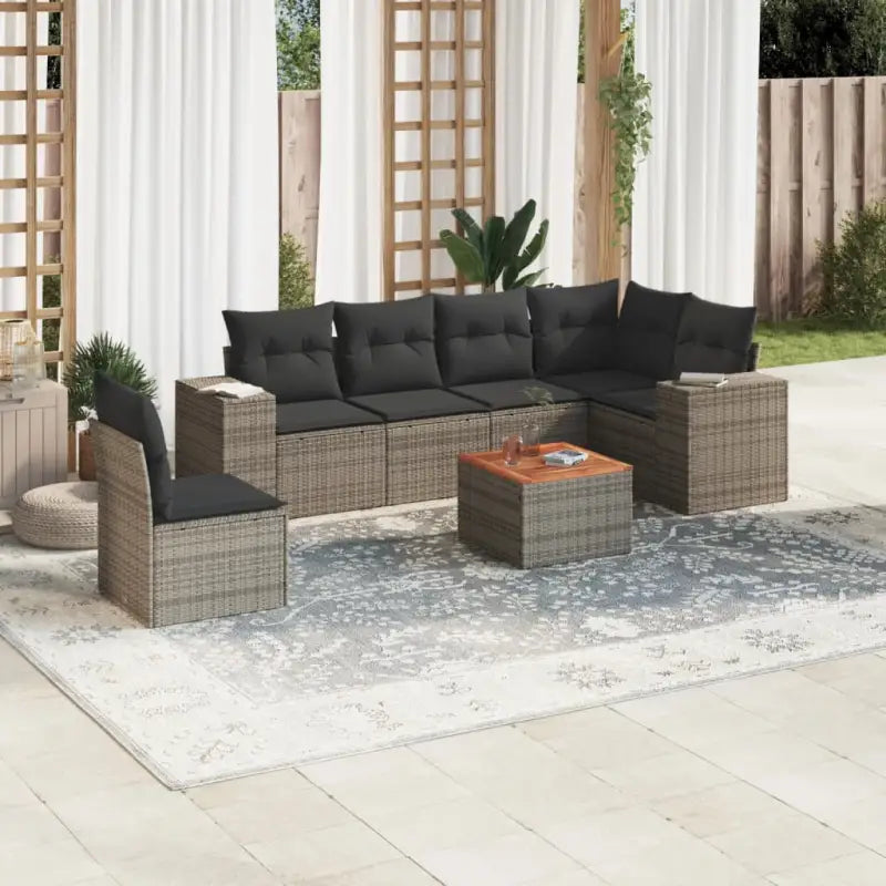 Loungebank voor tuin met zwart materiaal en gepoedercoat staal - Grijs / 3x midden + Tafel + hoek - Tuinsets