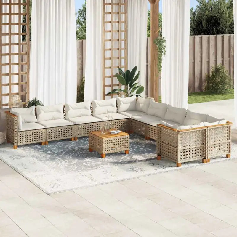 Loungebank voor tuin met zwarte gepoedercoate stalen afwerking - Beige / Met tafel / gat weven - Tuinsets