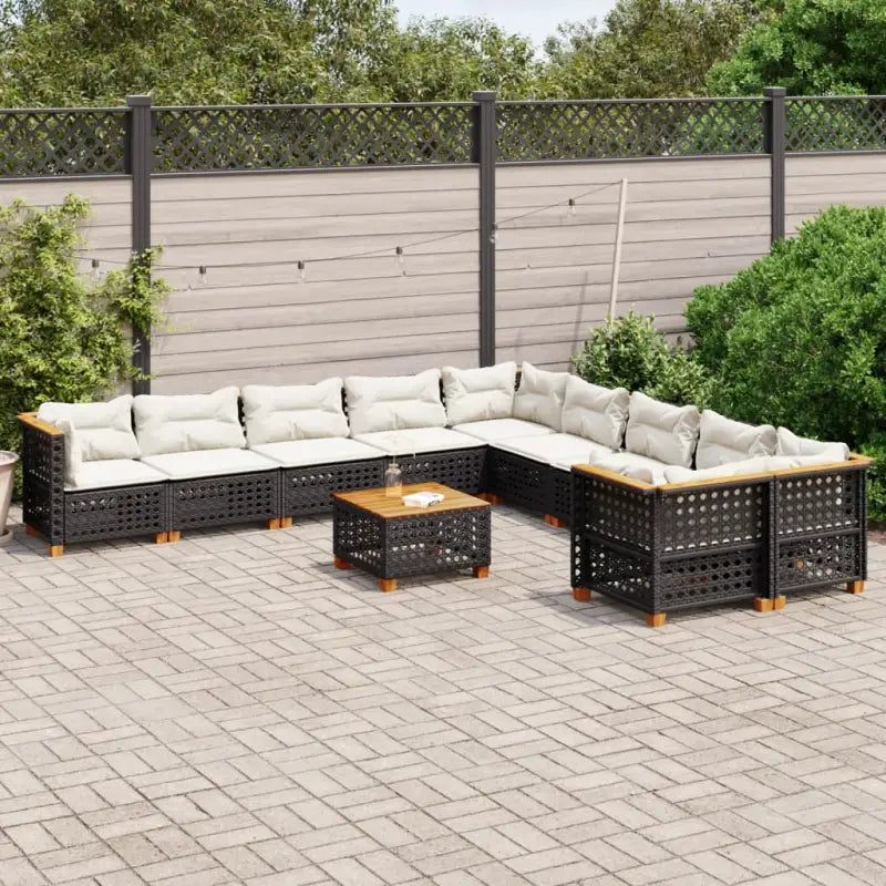Loungebank voor tuin met zwarte gepoedercoate stalen afwerking - Zwart / Met tafel / gat weven - Tuinsets