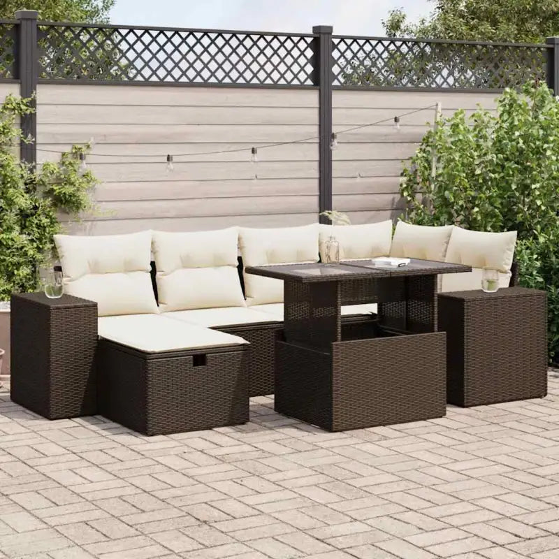 Loungebank voor tuin of terras met grijs materiaal en gepoedercoat staal - Bruin en crème / met opbergruimte - Tuinsets
