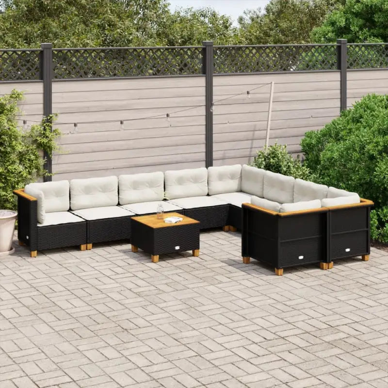 Loungebank voor tuin of terras met natuurlijke olieafwerking en beige materiaal - Zwart / Met tafel / Dichtgeweven