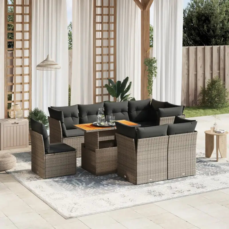 Loungebank voor tuin of terras met waterdichte tas en grijs materiaal - grijs en donkergrijs / 5x hoek + 3x midden