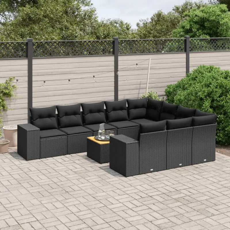 Loungebank voor tuin of terras met zwart materiaal en gepoedercoat staal - Zwart / 6x midden + 2x hoek + Tafel