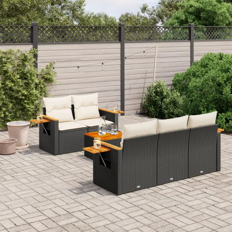 Loungebank voor tuin van poly rattan en gepoedercoat staal - Zwart en crème - Tuinsets