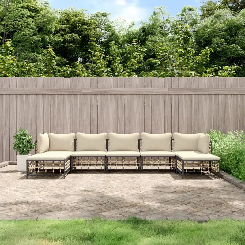Loungebanken in poly rattan en antraciet materiaal voor buitengebruik - 1 / Beige / 2x hoek + 3x midden + 2x