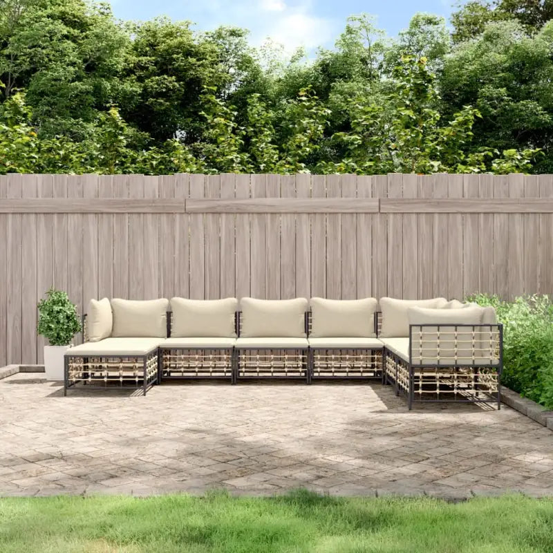 Loungebanken in poly rattan en antraciet materiaal voor buitengebruik - 1 / Beige / 3x hoek + 4x midden + voetensteun